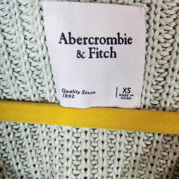 Abercrombie & Fitch Ribbed Chunky open Knit Top XS Mint Long Sleeve V-neck - Picture 2 of 6